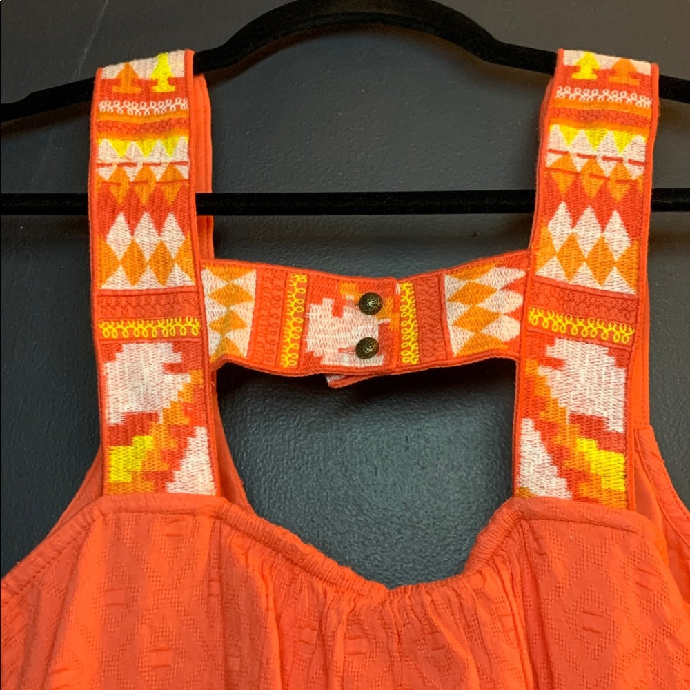 Anthropologie Coral Textured Tunic Swing Dress with Embroidered Straps size XS - Picture 8 of 13